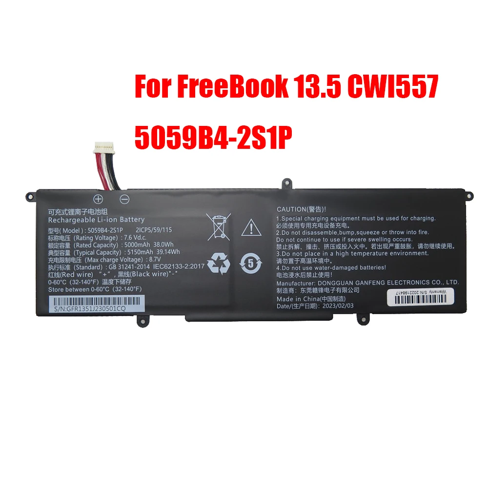 

New Laptop Battery For Chuwi For FreeBook 13.5 CWI557 5059B4-2S1P 2ICP5/59/115 7.6V 5000MAH 38WH