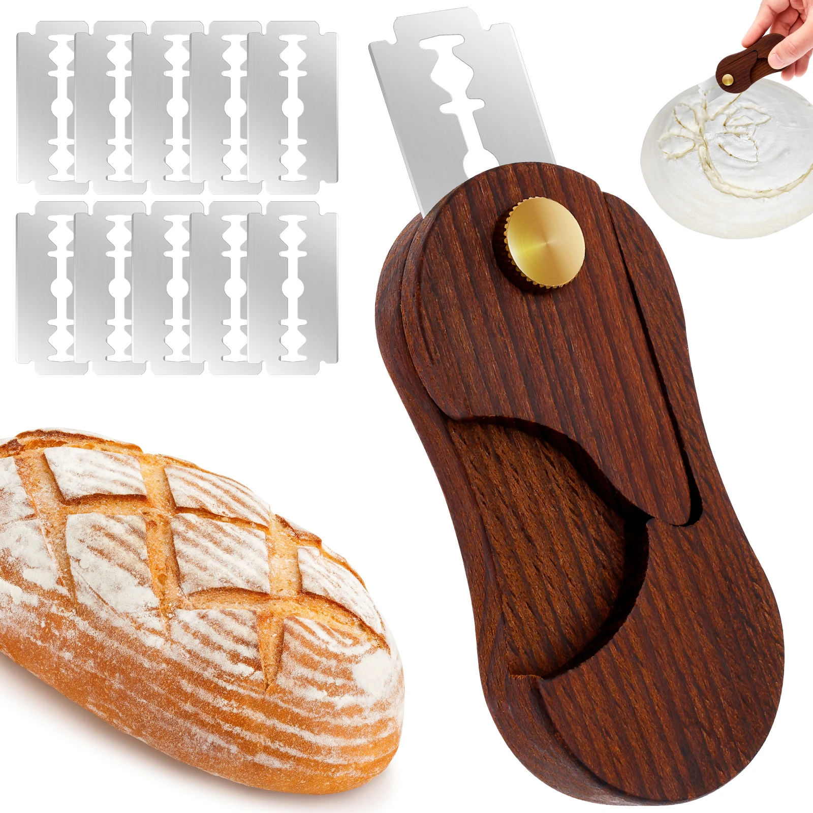 

Bread Lame Cutter Bread Bakery Lame Tools Wooden Scraper Dough Scoring Knife for Homemade Sourdough Bread Bakers Slashing Tool