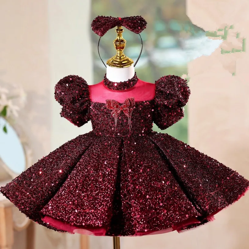 New Children's Sequins Evening Gown Host's Piano Performance Wedding Birthday Party Dresses For Girls A4861 Bridesmaid Dresses