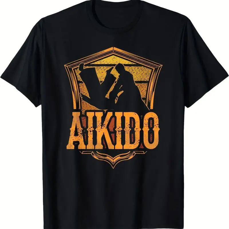 Men'S Aikido Martial Arts Fighter Training T-Shirt Heavyweight Tee