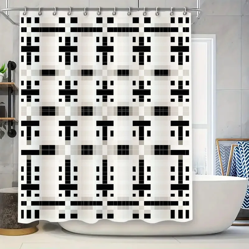 

Фиолетовая клетчатая занавеска для душа для декора ванной комнаты, водонепроницаемая ткань, аксессуары для дома, современный клетчатый дизайн с 12 крючками в комплекте