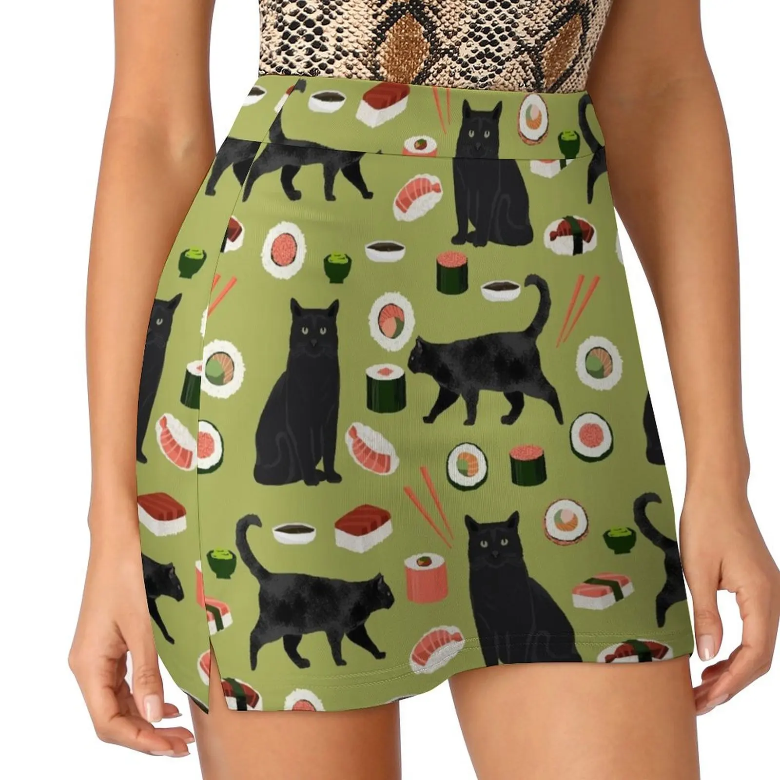 

Black cat sushi cat breeds cat lover pattern art print lady must have by PetFriendly Mini Skirt Female skirt Clothing female