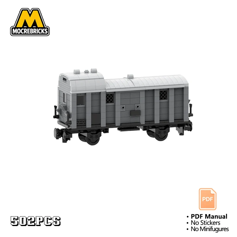 MOC 8 Wide European Military Escort Freight Wagon Building Blocks Vintage Cargo Brake Van Model Bricks Toy Gift For Adults