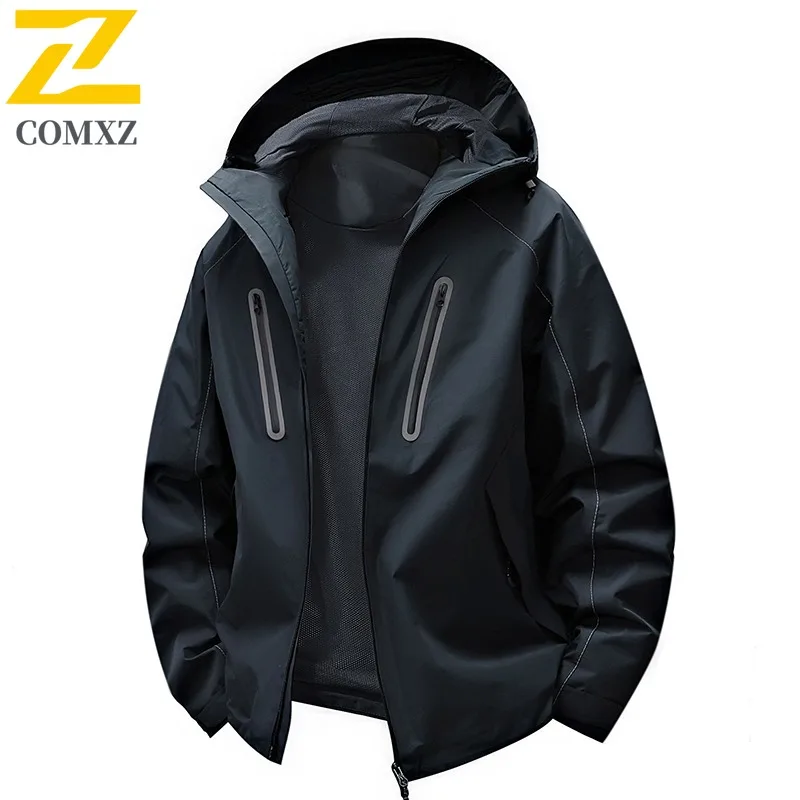 الرجال في الهواء الطلق المشي لمسافات طويلة سترة انفصال مقنعين تنفس خفيفة الوزن مقاوم للماء يندبروف معطف ربيع الخريف الرحلات سترة واقية