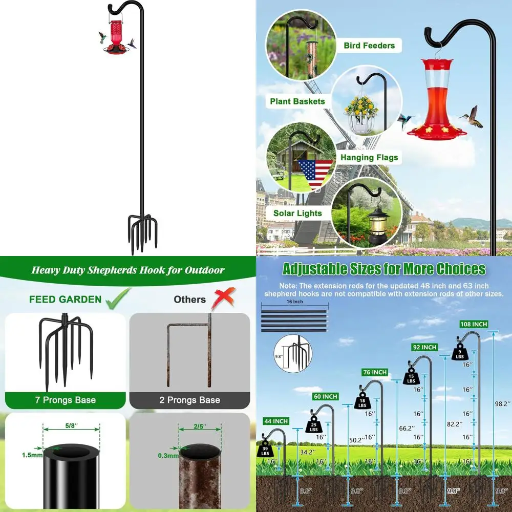 

Регулируемый пастух-крючок для птиц с 7-зубчатым основанием, высота 108 дюймов, толщина 5/8 дюйма, сверхмощные садовые стойки для улицы или ха