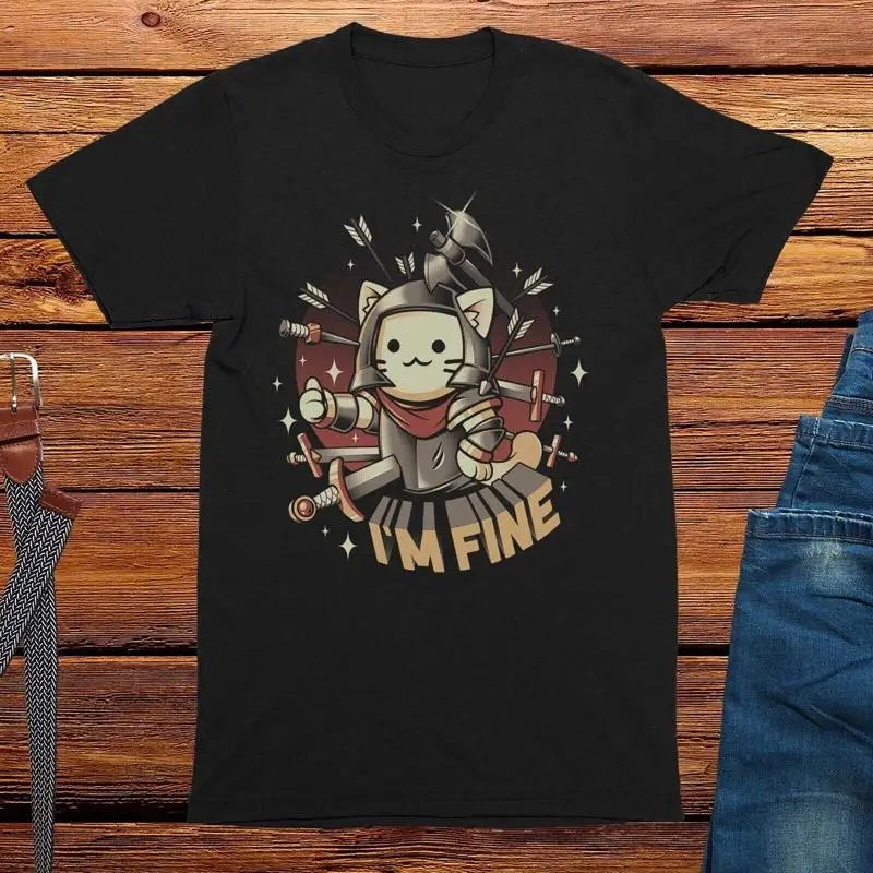 

Футболка I'm Fine для взрослых, забавная игровая идея подарка с котом