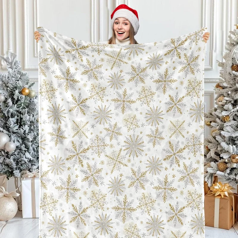 

Christmas fuzzy blanket gold silver snowflake throw blankets winter Xmas soft cozy flannel home party bed sofa couch