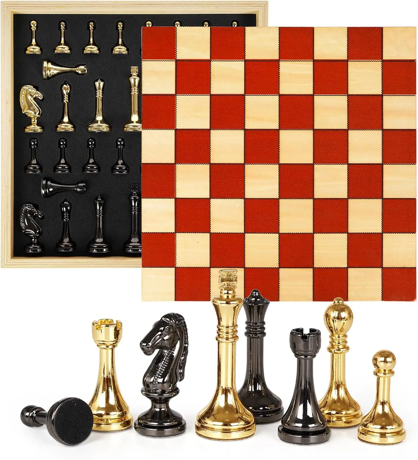 

Metal Chess Set with Wooden Board & Portable Case – Classic Strategy Game for Adults & Kids