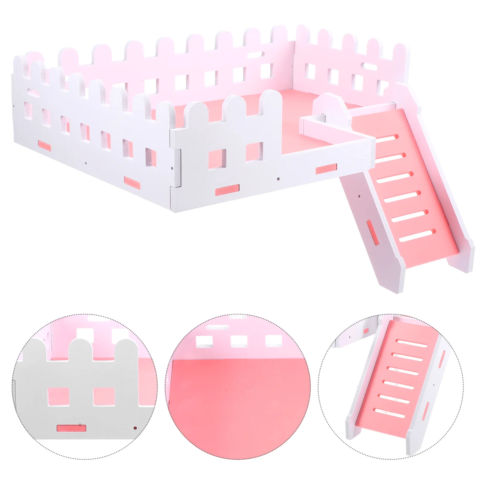 

1Set Pink Fence Ladder Platform Wood Climbing Ramp for Hamster Mouse Pet Play Area Wide Resting Space Small Animal Exercise