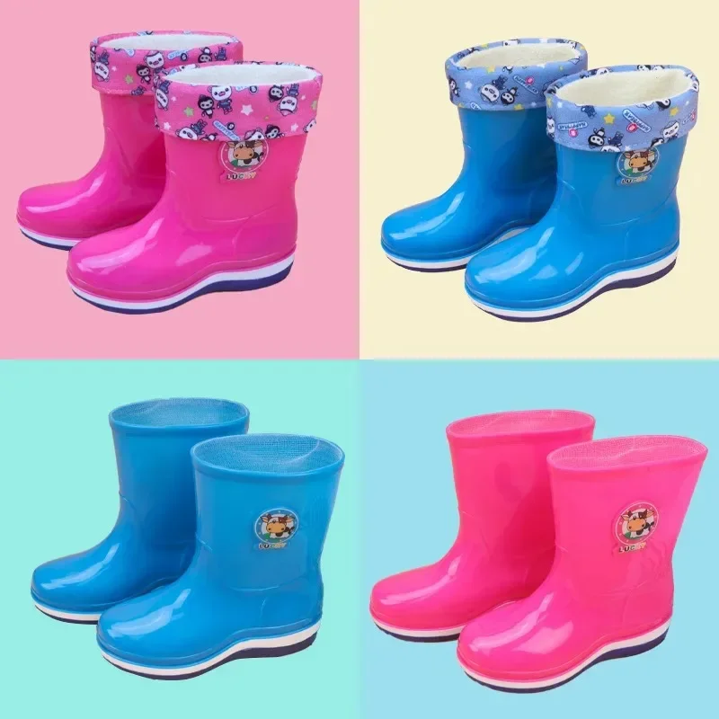 2024 New Three-color Thickened Children's Rain Boots Mid-tube Cute Children's Rain Boots Cartoon PVC Anti-slip Student Cartoon