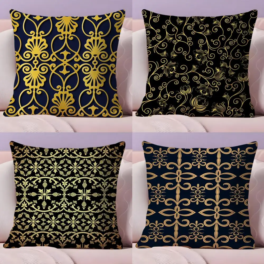 European Style Geometric Vine Cushion Cover Plush Fabric Soft Double-Sided Printed Sofa Warm Winter Home Gift Pillow Cover