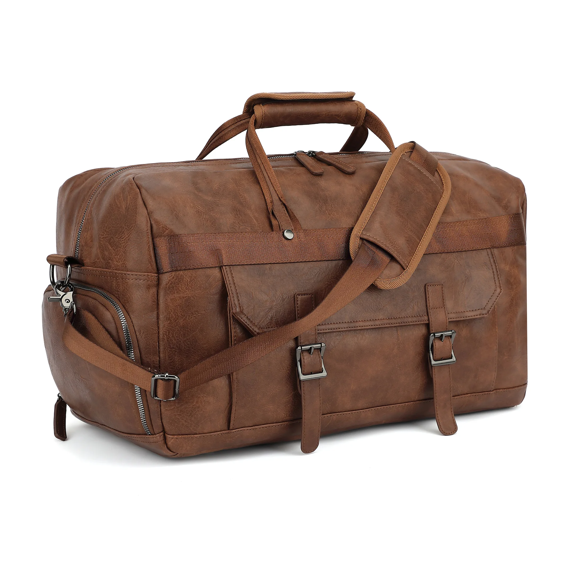 

Vintage PU Travel Bag Duffle Bags Large Capacity Men Weekend Overnight Big Luggage Handbag Gym Shoes Pocket