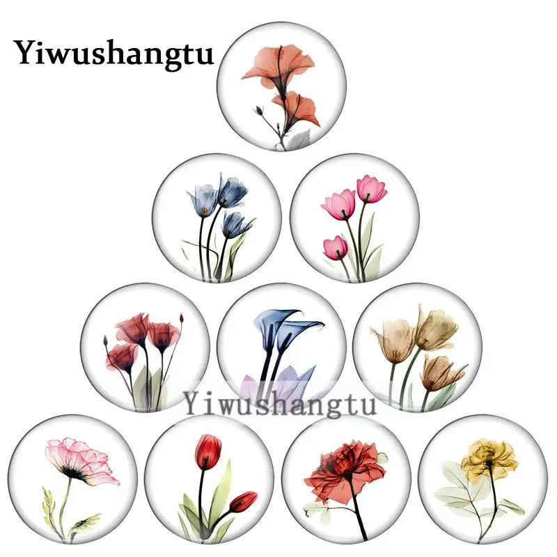 Colourful transparent lotus In bud beauty flowers 12mm/20mm/25mm/30mm  Round photo glass cabochon demo flat back Making findings