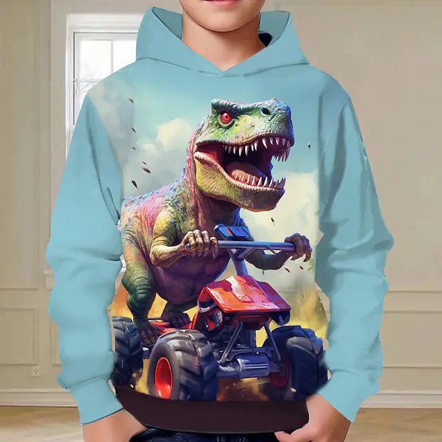 Hoodies Car Dinosaur 3D Print Sweatshirts Boys Girls Unisex Hooded Fashion Sweatshirts kids Oversized Hoodie Tracksuits Coat