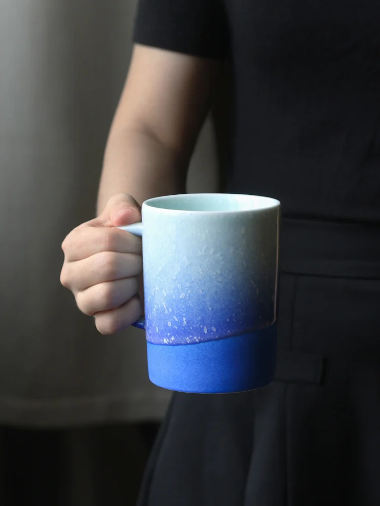 Ceramic Coffee Mugs Snowflake Under Glazed Breakfast Milk Water Drinkware 415ml Gradient Red Orange Blue Handmade Cups