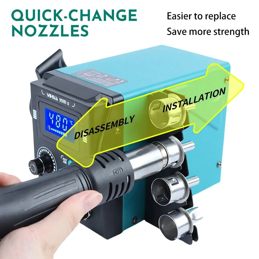 محطة لحام YIHUA 959D-II فوهات تخزين تثبيت تفكيك بسهولة مسدس هواء ساخن ديسولديرينغ محطة لحام إعادة العمل SMD