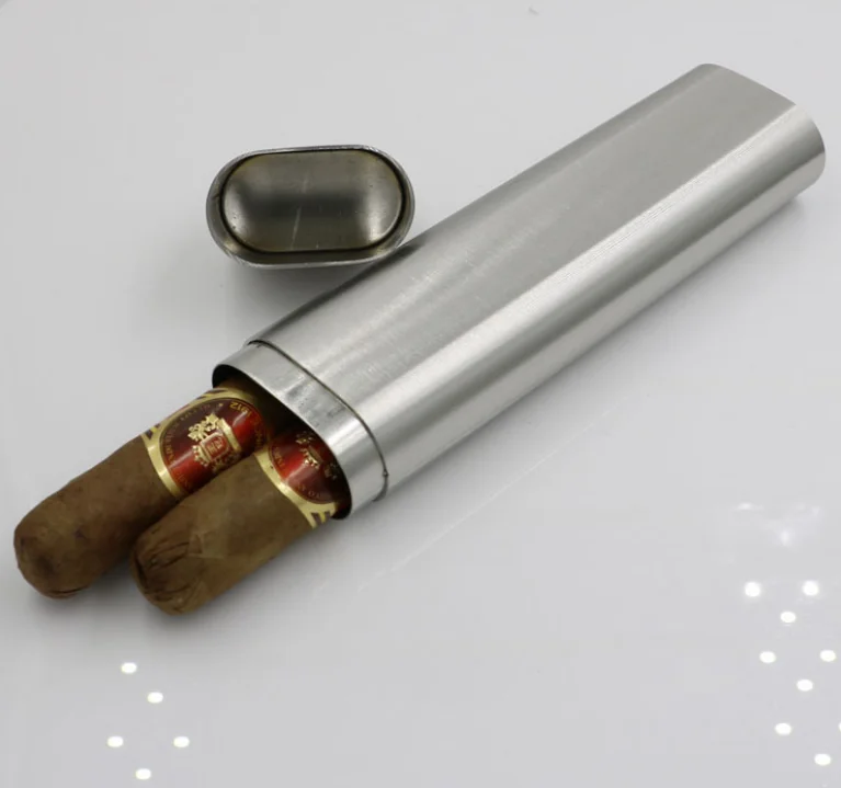 Stainless Steel Travel Cigars Box Cigarettes Case Single Cigar 2 Tube High Quality Portable Cigar Accessories and Gift