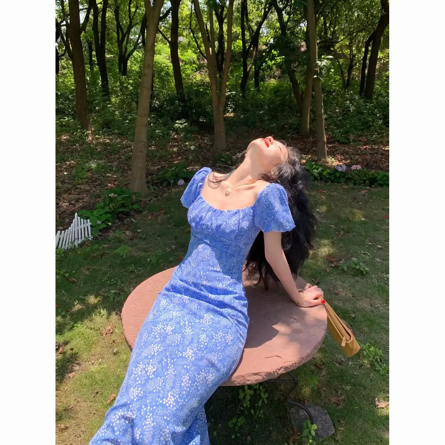 

Dress Holiday Summer Women 2024 Female French Vintage Floral Korean Fashion Dress Off-Shoulder Slim Package Long Formal Dresses.