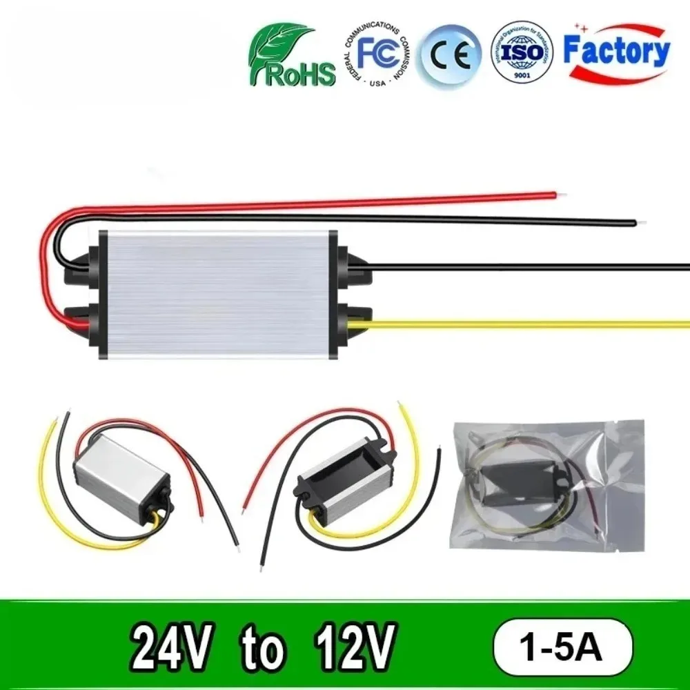 24V to 12V 1A-5A Step Down Module Waterproof Voltage Regulator DC-DC Buck Reducer Converter for Auto Car Truck Vehicle Boat