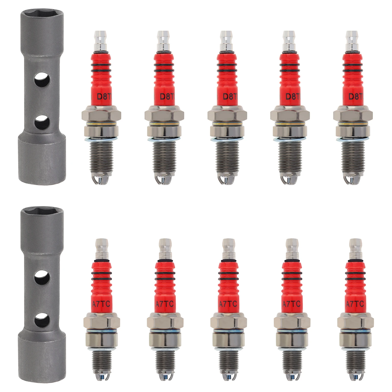 

5pcs A7TC D8TC 3 Electrode High Performance Spark Plug for Motorcycle ATV Scooter Pit Dirt Bike Quad Red Ignition Sparkplug
