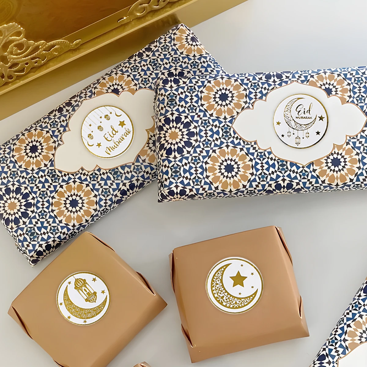 500PCS Eid Mubarak Roll Stickers Candy Bag Gift Box Labels 2025 Ramadan Kareem Decoration For Home Muslim Islamic Party Supplies