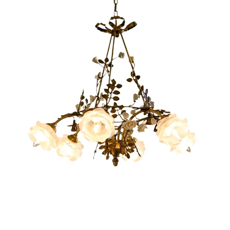 

French full copper chandelier living room dining room bud classical bedroom romantic rose copper flower lamp