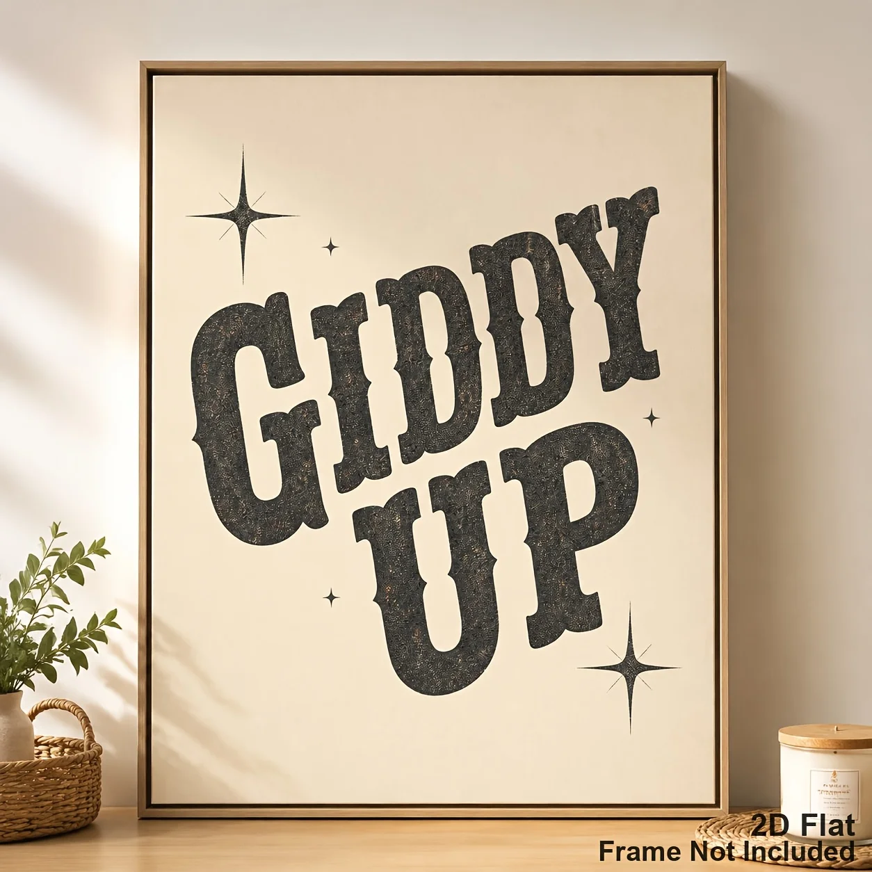(No frame)2D Flat, Posters & Prints Unframed Canvas Wall Art Vintage Western Giddy Up Letter Print Canvas HD Printing for Liv