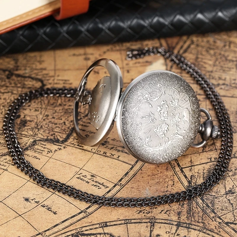 TIEDAN Hollow Quartz Pocket Watch Necklace Vintage Bronze Trend Fashion Watch Pendant Chain Fob Watch