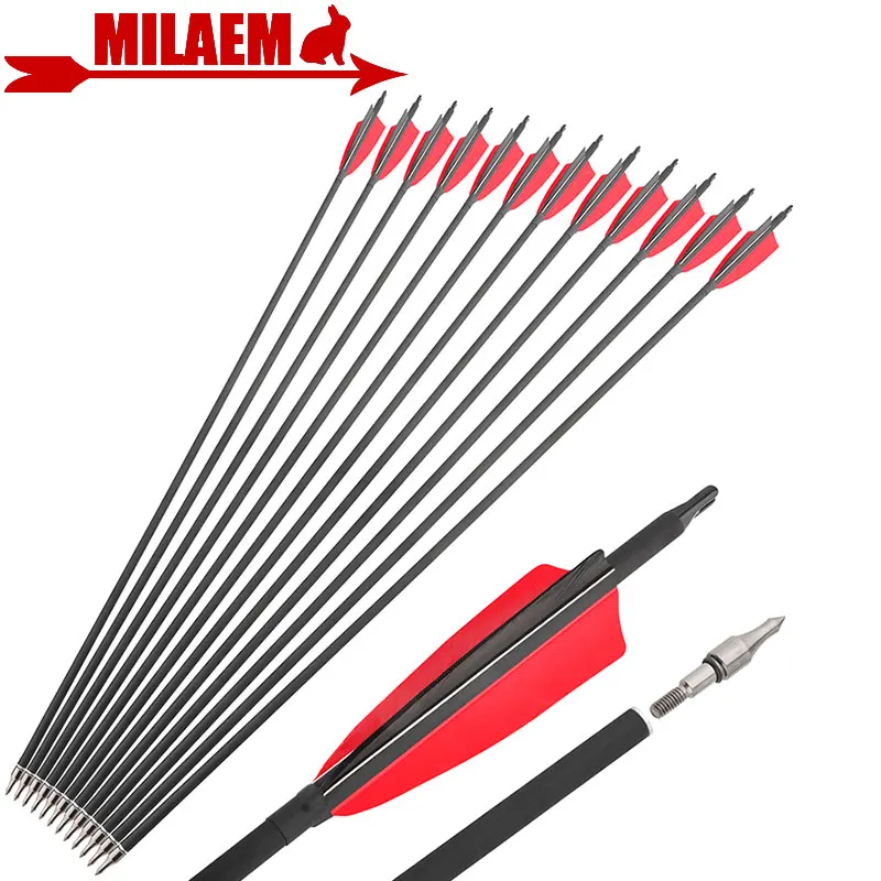 

6/12pcs 30inch Archery Carbon Arrow Spine 500 ID6.2mm OD7.8mm 100Gr Point Tip 4inch Turkey Feather Hunting Accessories