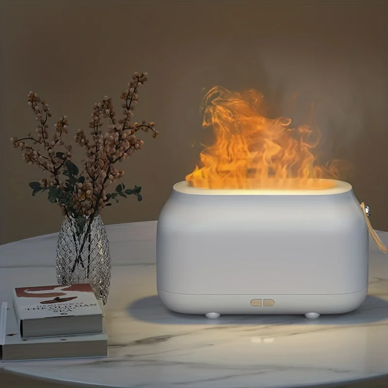 1pc 6.09oz Ultra-Silent Cool Mist Air Humidifier with Flame Diffuser and Essential Oil Diffuser - Waterless Auto Shut-Off Protec