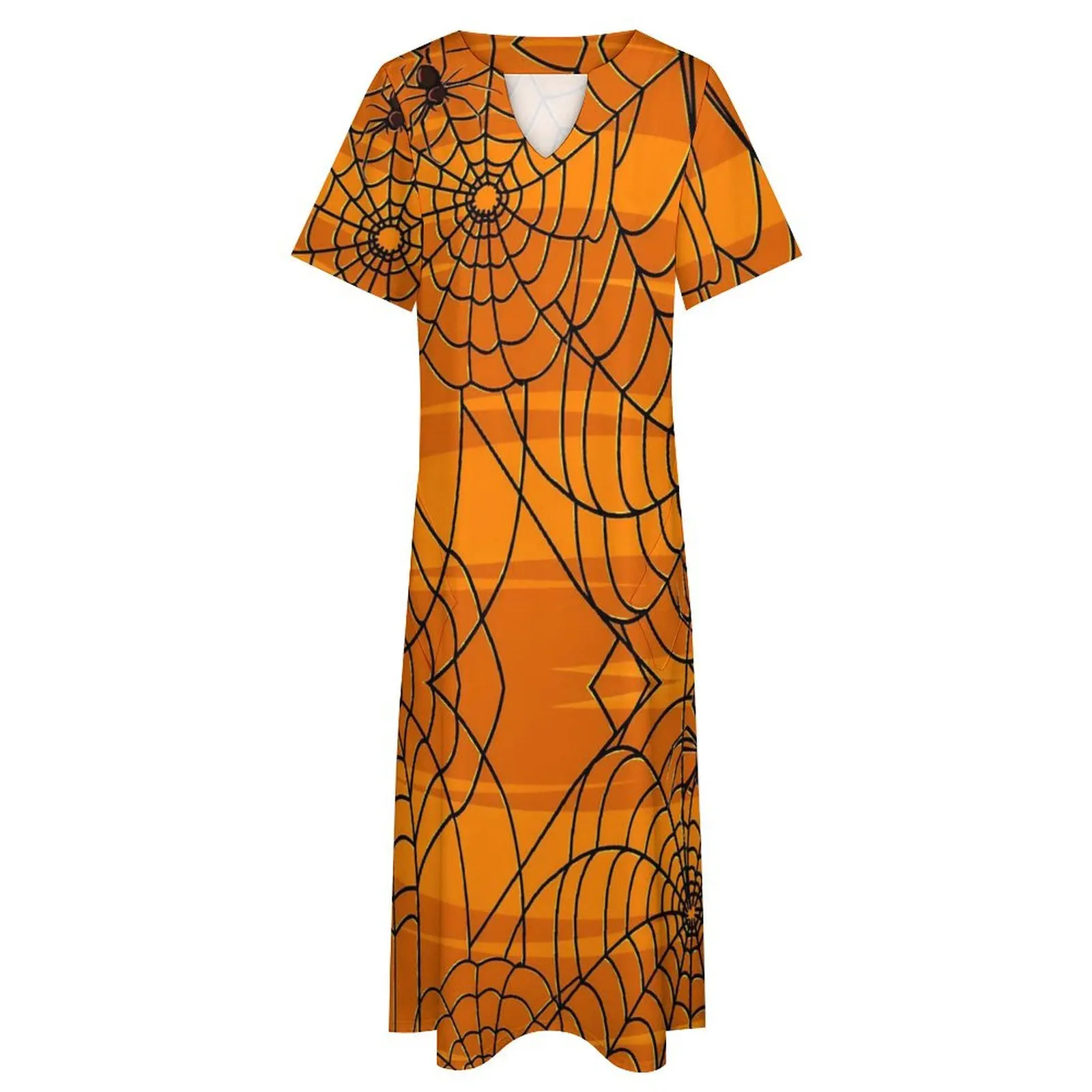 Divertente vestito di Halloween nero e arancione Spider Web Night Club Maxi Dress Fashion Boho Beach abiti lunghi estate scollo a V Vestido