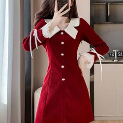 Corduroy Dress Women's Doll Collar Ruffled Long Sleeved Short Skirt