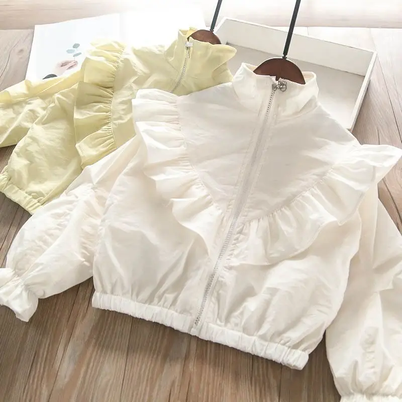 Solid Color Long Sleeve Top Spring Autumn Girls' Ruffled Standing Collar Shirt Children's 2026 Fashion Blouse for Girls 2-10Y