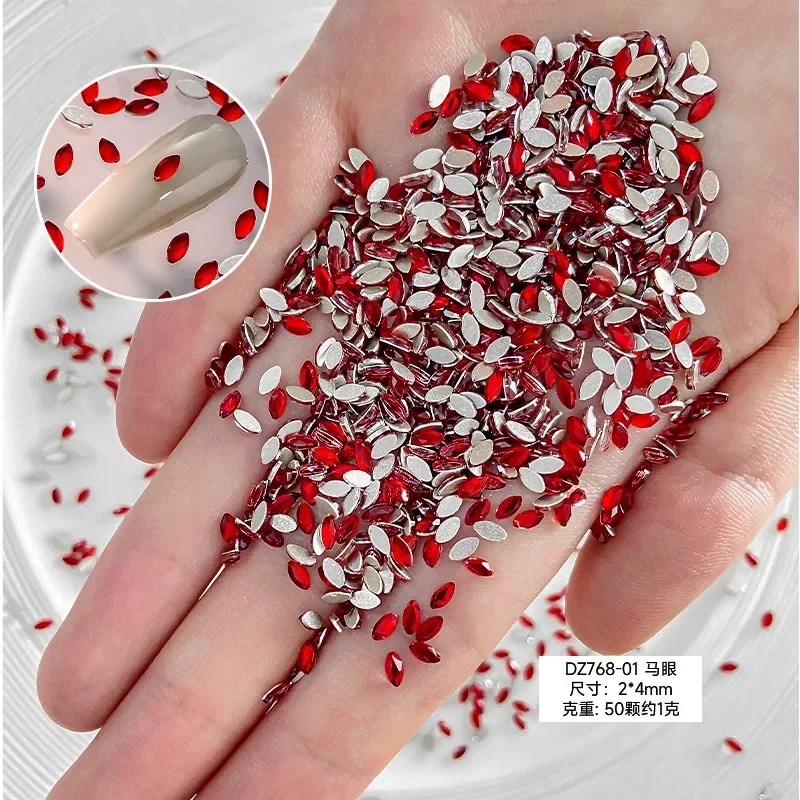 50/100pcs Mini Red Nail Water Diamond Alien New Year Flat Diamond Small Star Water Drop Nail Accessories Wholesale