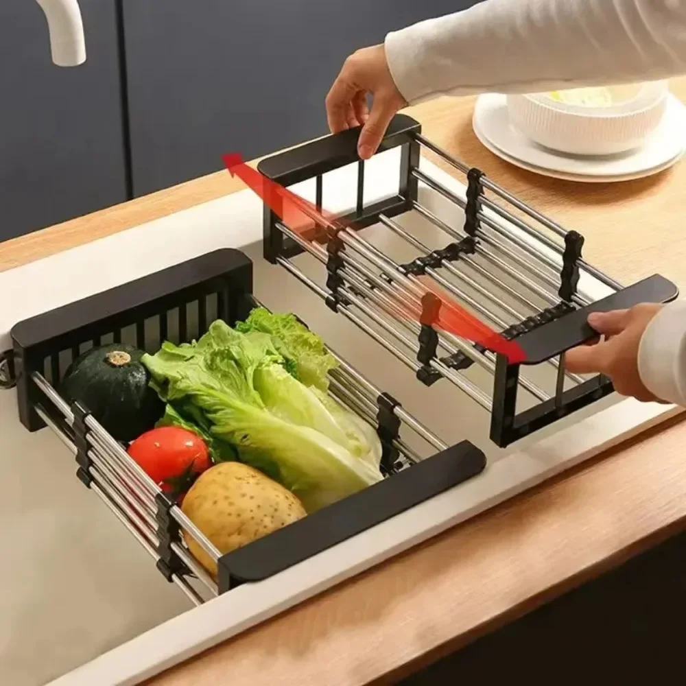 

Adjustable Dish Drainer Stainless Steel Telescopic Drain Rack Fruit Vegetable Kitchen Organizer Sink Drain Perfect for Most Sink