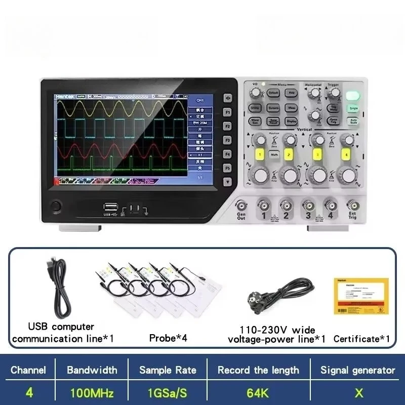 4-Channel Digital Oscilloscope for Industrial Electronics Maintenance with SCPI Remote Control Commands