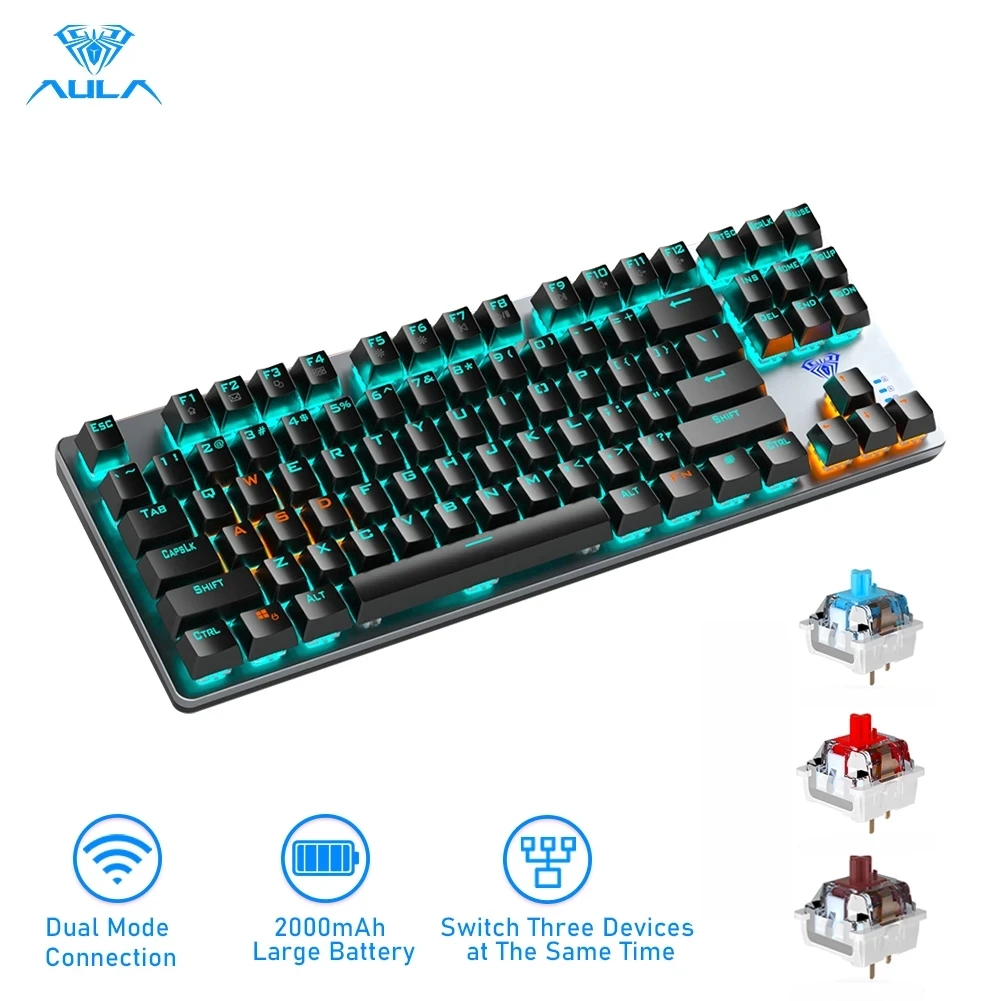 

AULA F3287 Mechanical Keyboard Wireless Bluetooth 87 Keys Backlight Gaming Keyboard for Desktop Laptop PC Tablet Laptop