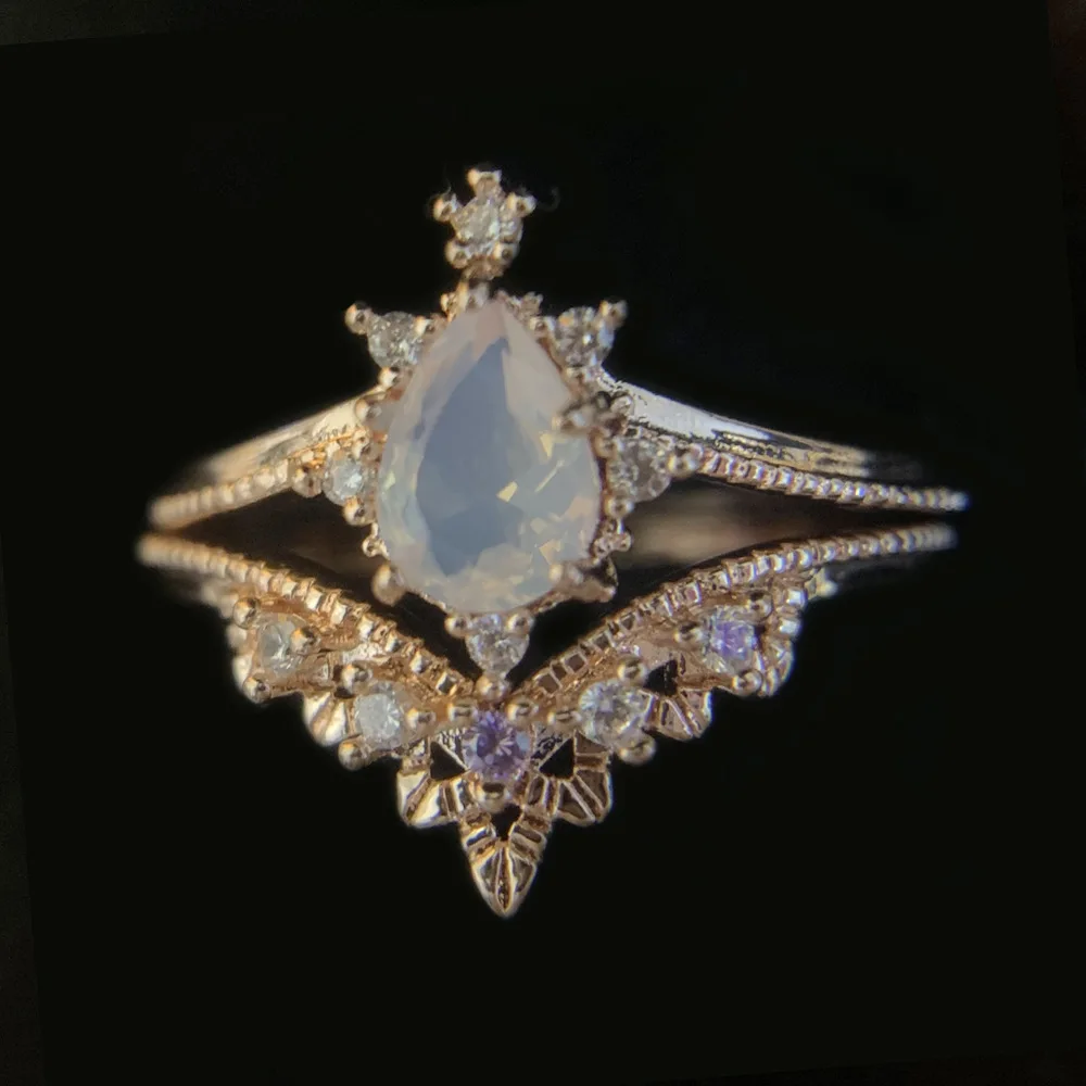 MDLFES Moiss1n Diamantes Estilo Vintage Renda Persa 18K Banhado A Ouro Moissan Zircônia Coroa Conjunto Anel