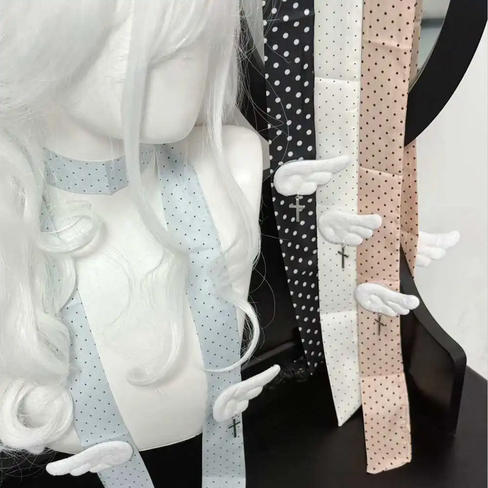 Handmade Polka Dot Silk Necktie Summer New Japanese-style Lolita Long Bowtie Girl Y2K Landmine Decoration Bow Tie Accessories