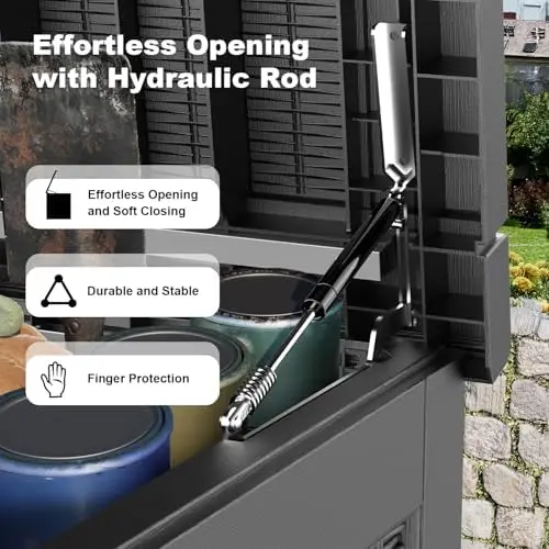 320 Gallon Waterproof Outdoor Storage Box, UV Resistant Resin Deck Box with Hydraulic Rod for Reinforced Stability view 3