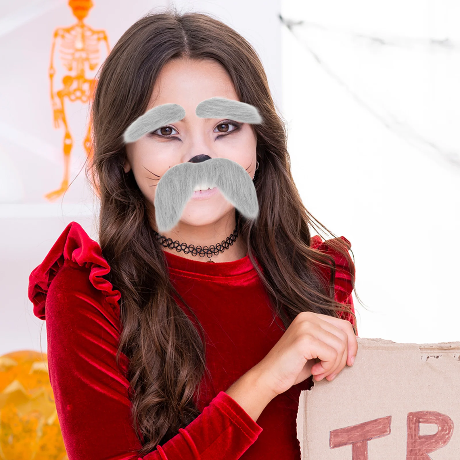 5 Juegos de bigote y cejas grises autoadhesivas, accesorios de Cosplay realistas, vestido de abuelo para anciano, accesorio de disfraz de Halloween