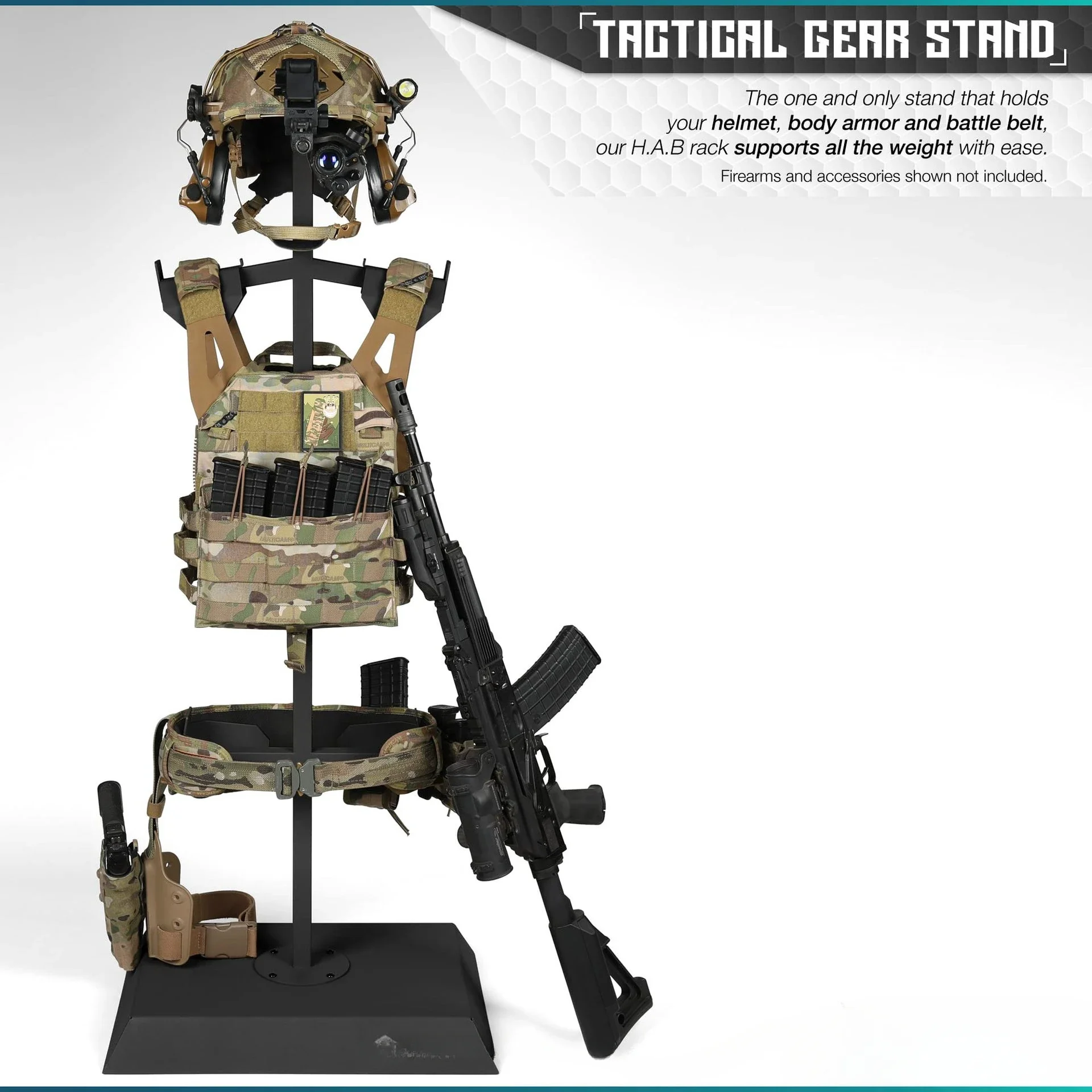 Helmet vest belt display stand, military equipment shelf carrier indoor household garage independent storage rack