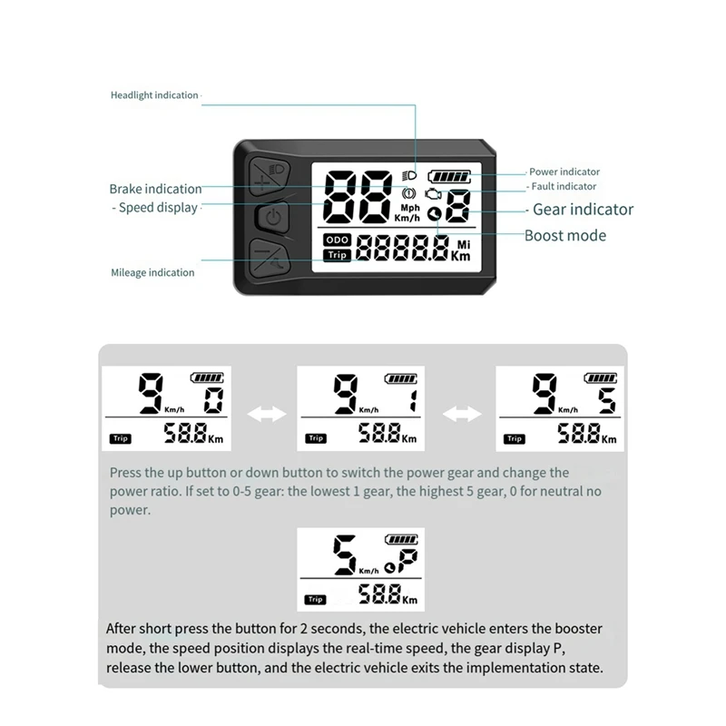 หน้าจอจักรยานอัจฉริยะ530วินาทีหน้าจอ LCD กันน้ำจอแสดงจักรยานไฟฟ้าสำหรับ Bafang BBS02 BBS01 BBShd