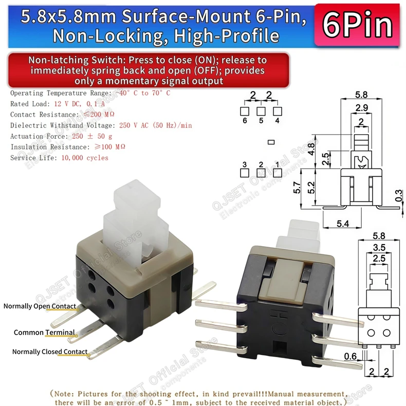 10 Stück 5,8x5,8 7x7 8x8 8,5x8,5mm Selbstverriegelnde/Nicht-verriegelnde Reset-/Multimeter-Taster, Taktiler Mikroschalter, 3/6-Pin Drucktastenschalter – Detail 36