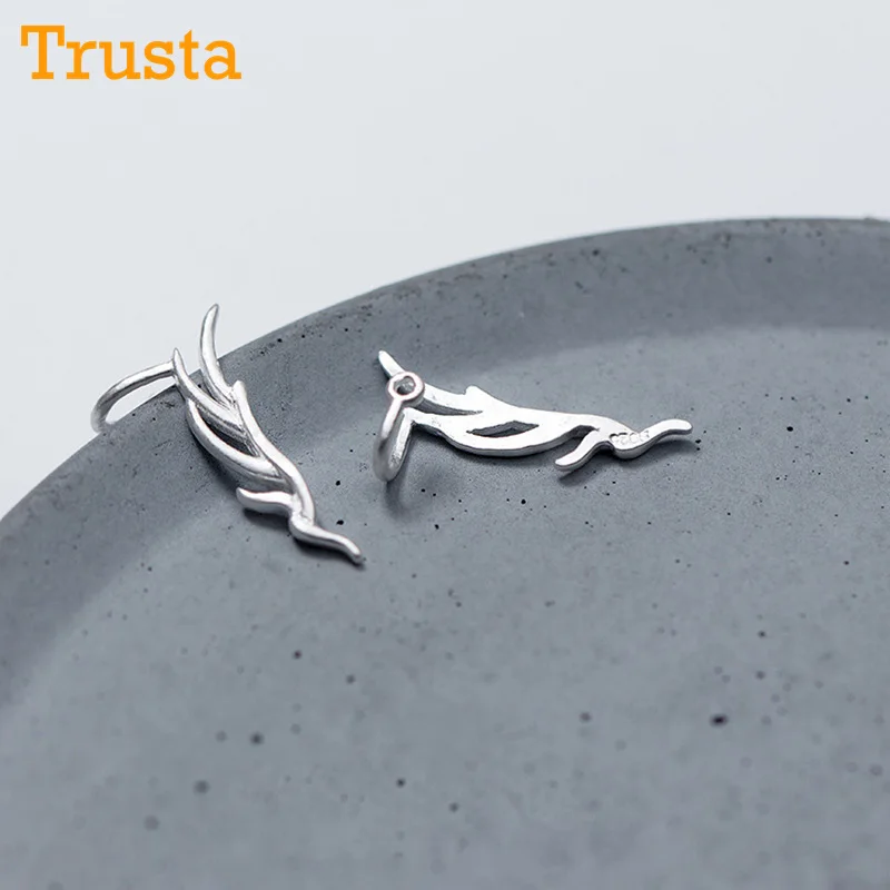 TrustDavis 925 Sterling Silver Hollow Leaves Ear Cuff Clip On Earrings For Women Girl Without Piercing Earrings Jewelry DS824