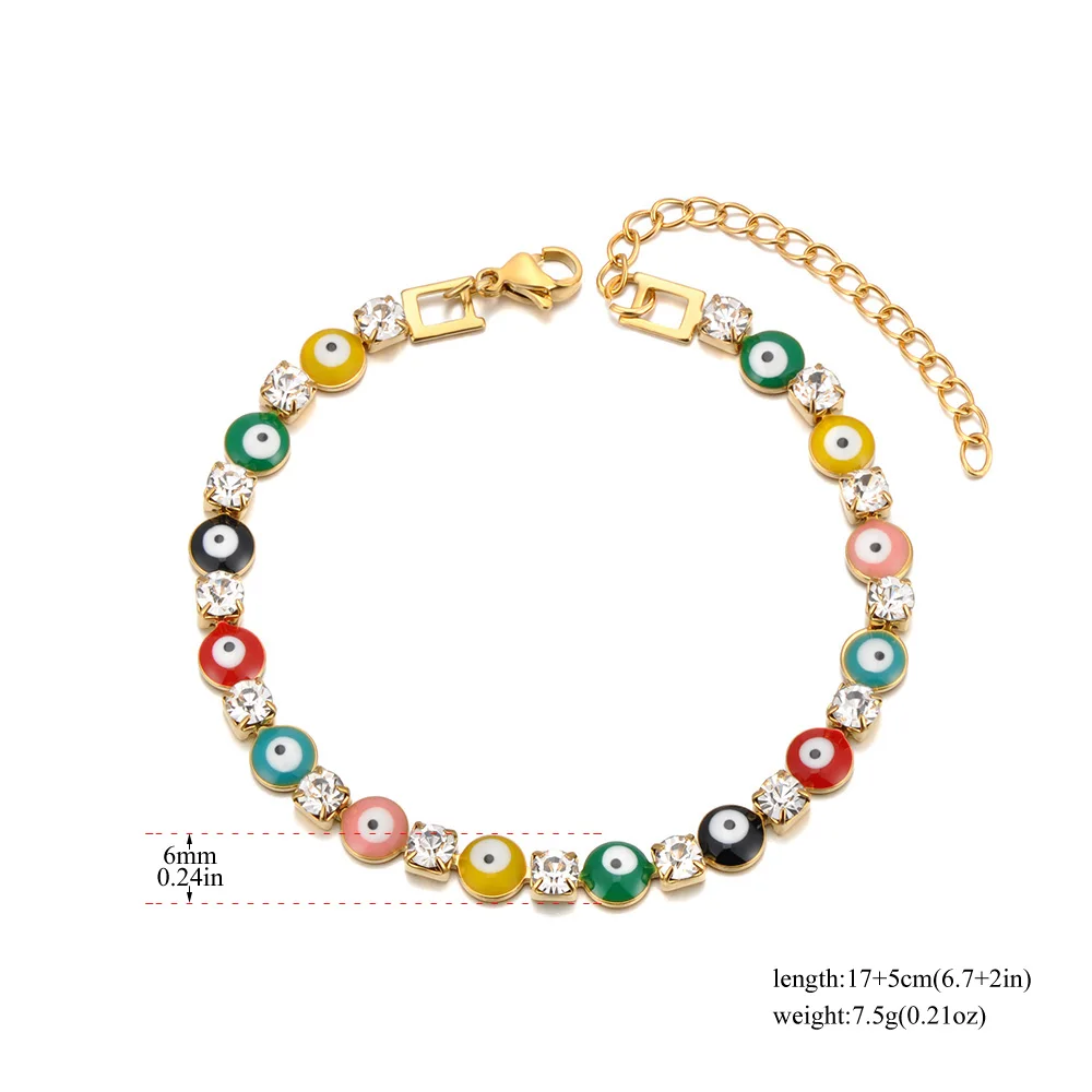 JeeMango الزركون محظوظ تركيا الشر سوار بحليات العين الزرقاء للنساء الرجال الملونة العين قابل للتعديل سلسلة معدنية الإسورة حسن الحظ مجوهرات B25146