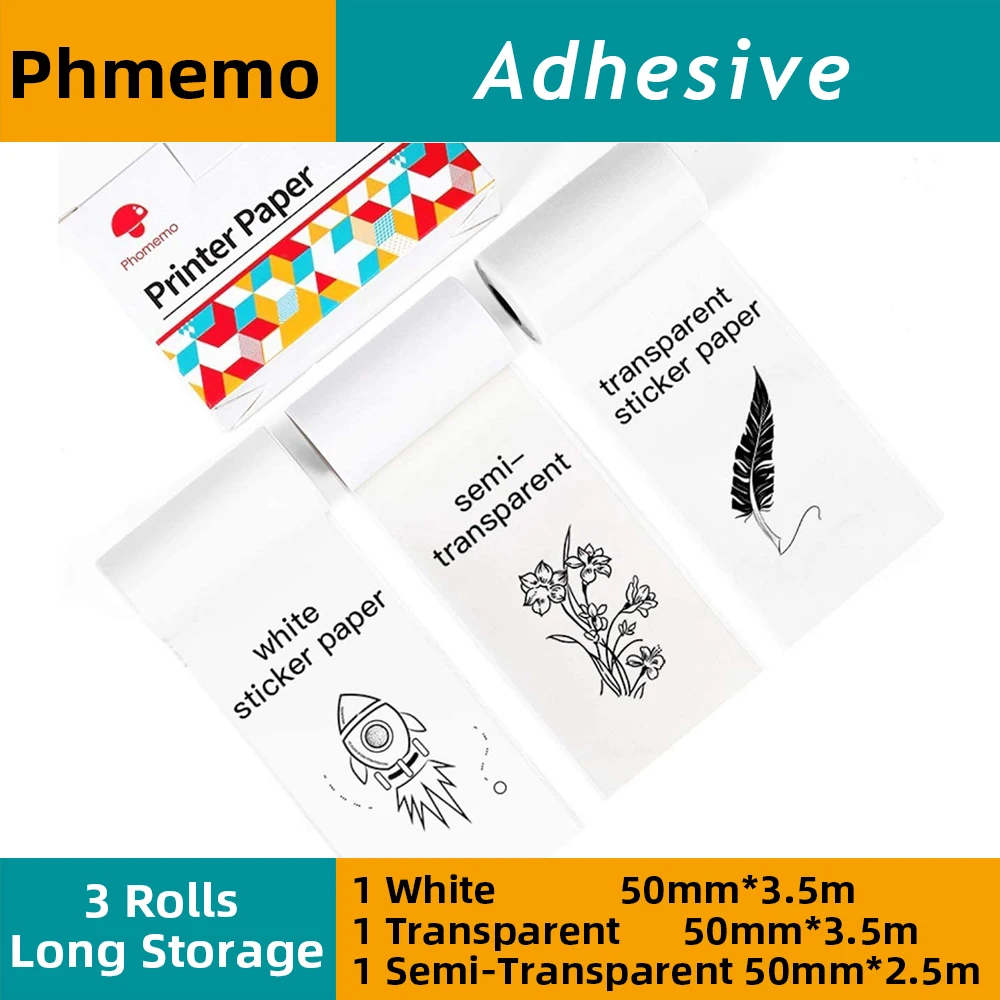 6Rolls/Lot Phomemo Self-Adhesive Photo Thermal Paper for M02/M02S/M02Pro Printer