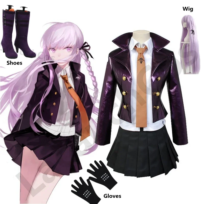 

Anime Danganronpa Kyoko Kirigiri women Cosplay Costume Dress Set With Gloves Halloween Cosplay Costume and wig shirt tie Boots