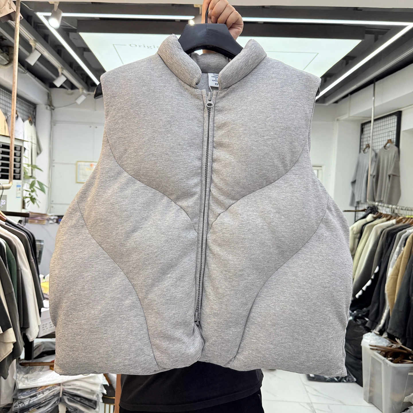 

Retro Pure Color Fce Lined Double Zipper Stand Collar Vest Loose Casual Inlet for Men And Women Trendy Autumn Winter Jaet