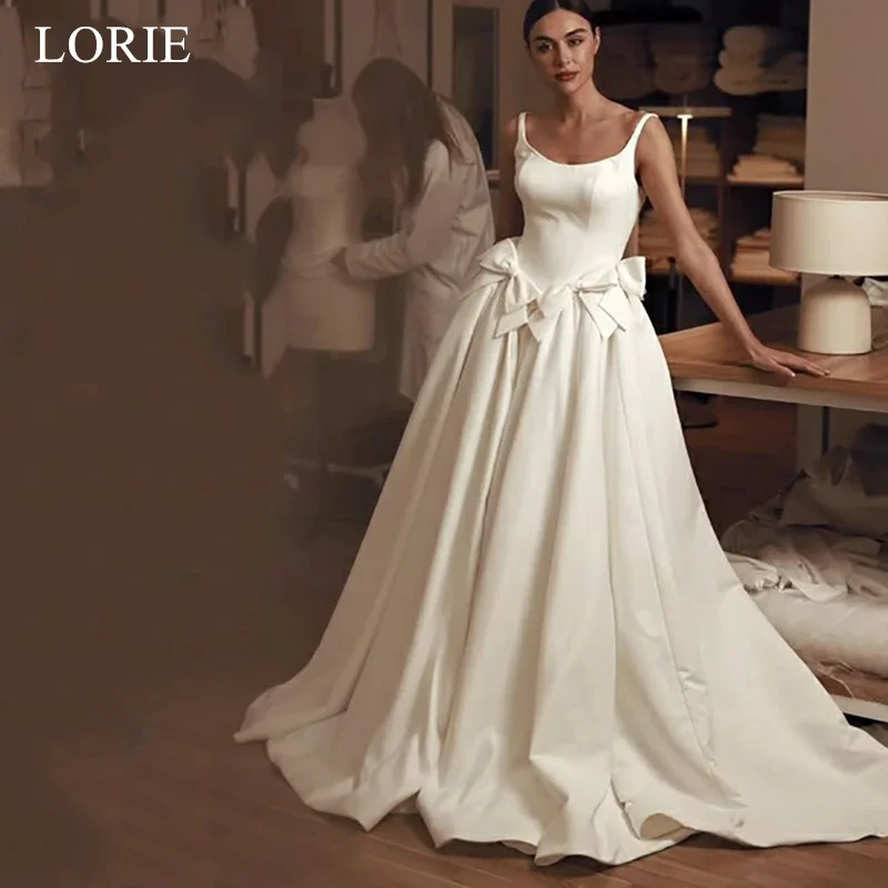

LORIE Elegant Wedding Dresses Spaghetti Staps Bow Draped A-Line Bride Prom Gown Floor-Length Bridal Gowns Customized